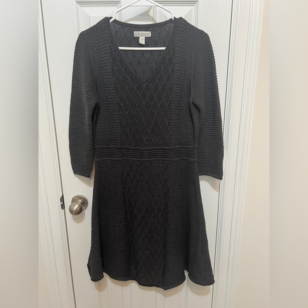 Charcoal Gray Textured Knit A-line Sweater Dress - Dana Buchman